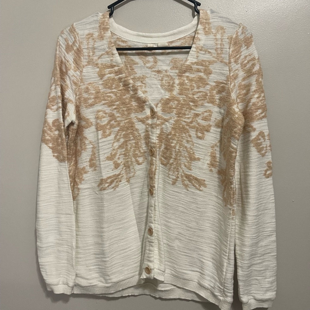 Moth Beige and White Patterned Cardigan